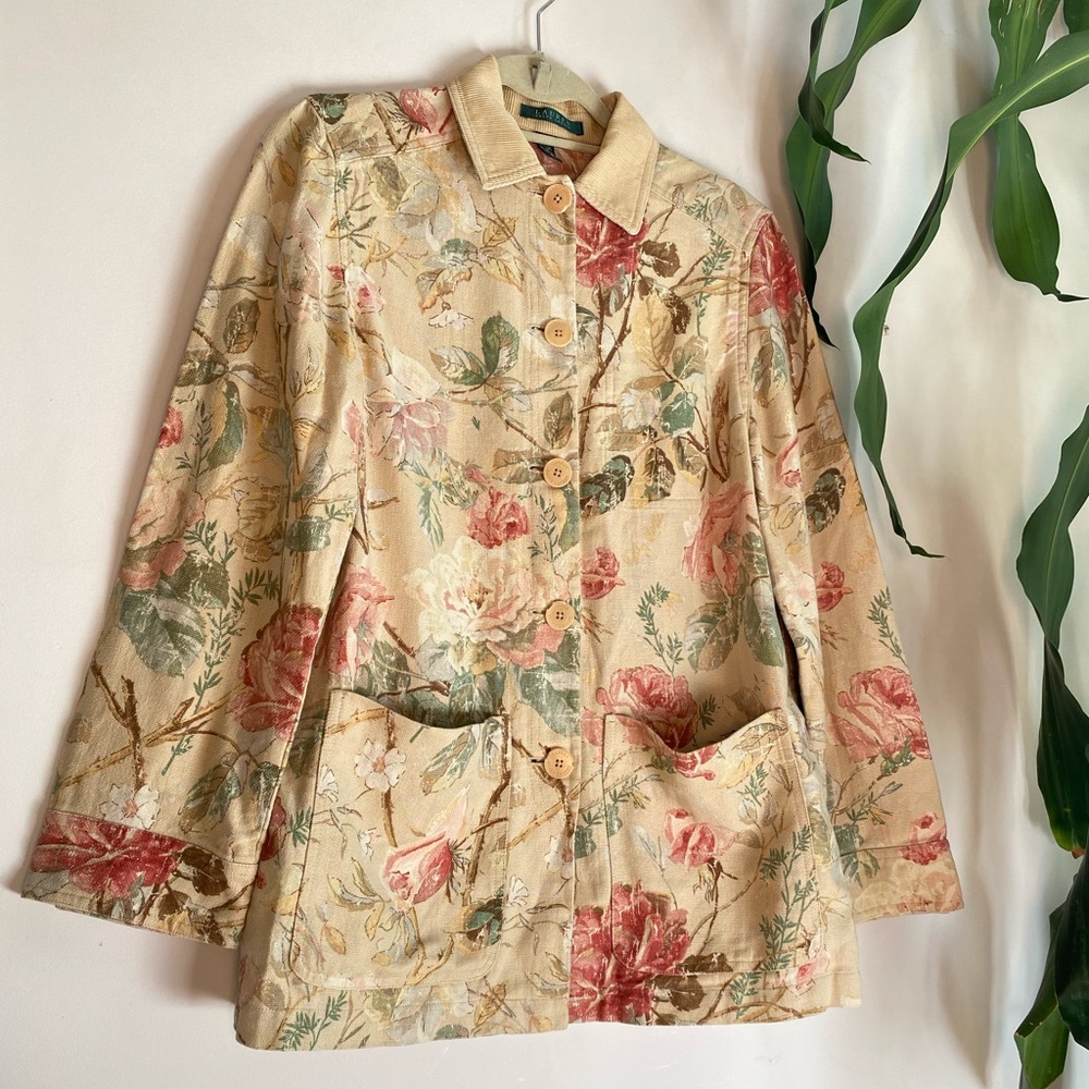 Vintage Ralph Lauren linen & corduroy chore jacket floral print s/m